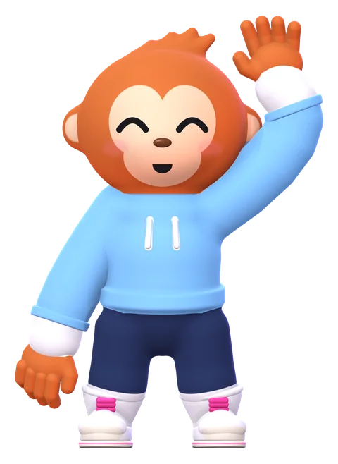 Obie waves in a sky-blue hoodie, navy joggers and white high-tops.